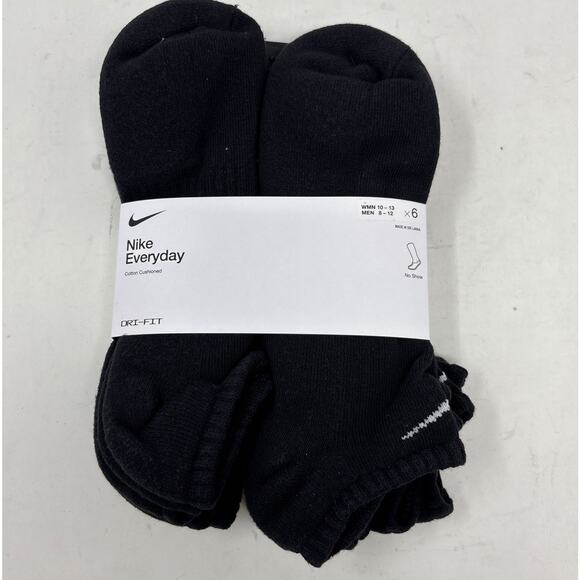Nike Everyday Cushion No-Show Men's Training Socks Black Size L - Pack of 6 - Picture 1 of 6